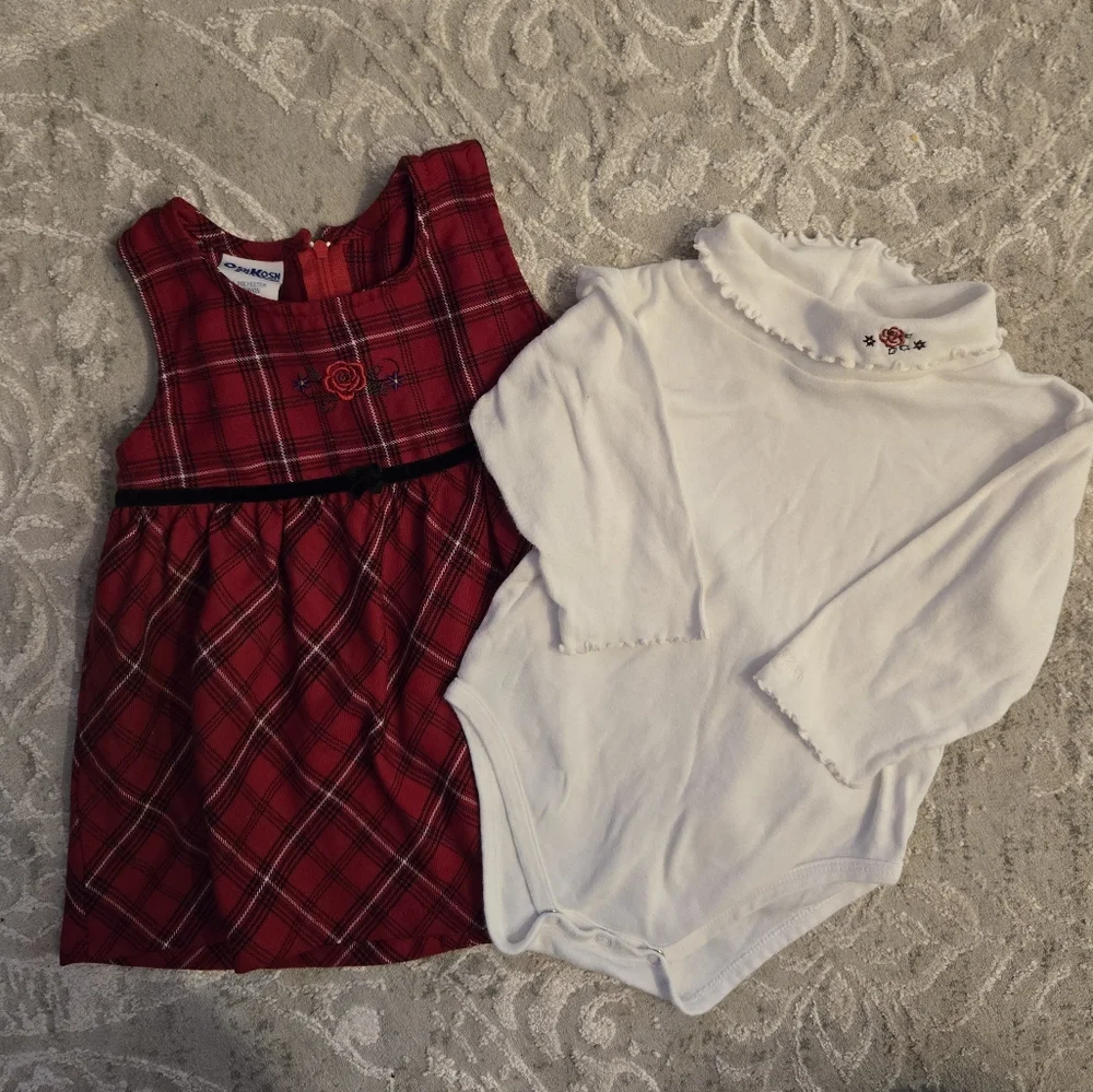Vintage 1990s Y2k Oshkosh B'gosh 2pc Turtleneck Red Plaid Dress